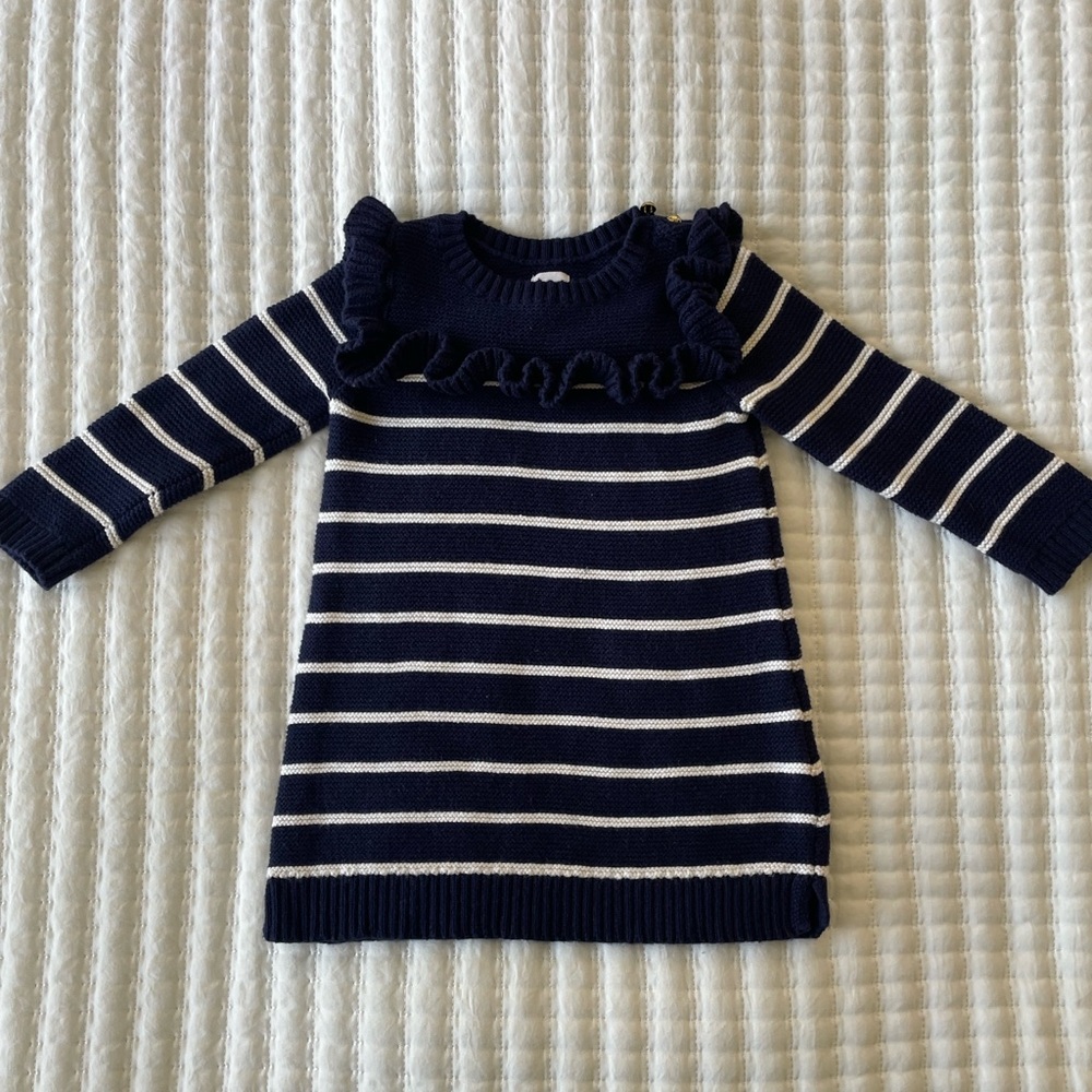 GAP Navy and Cream Ruffle Knit Dress